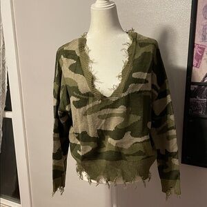 Fashion Nova Camouflage Distressed Crop Sweater